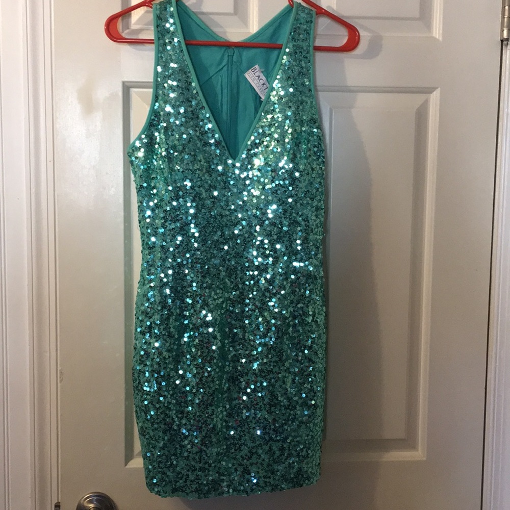Black Tie Oleg Cassini turqoise sequin dress